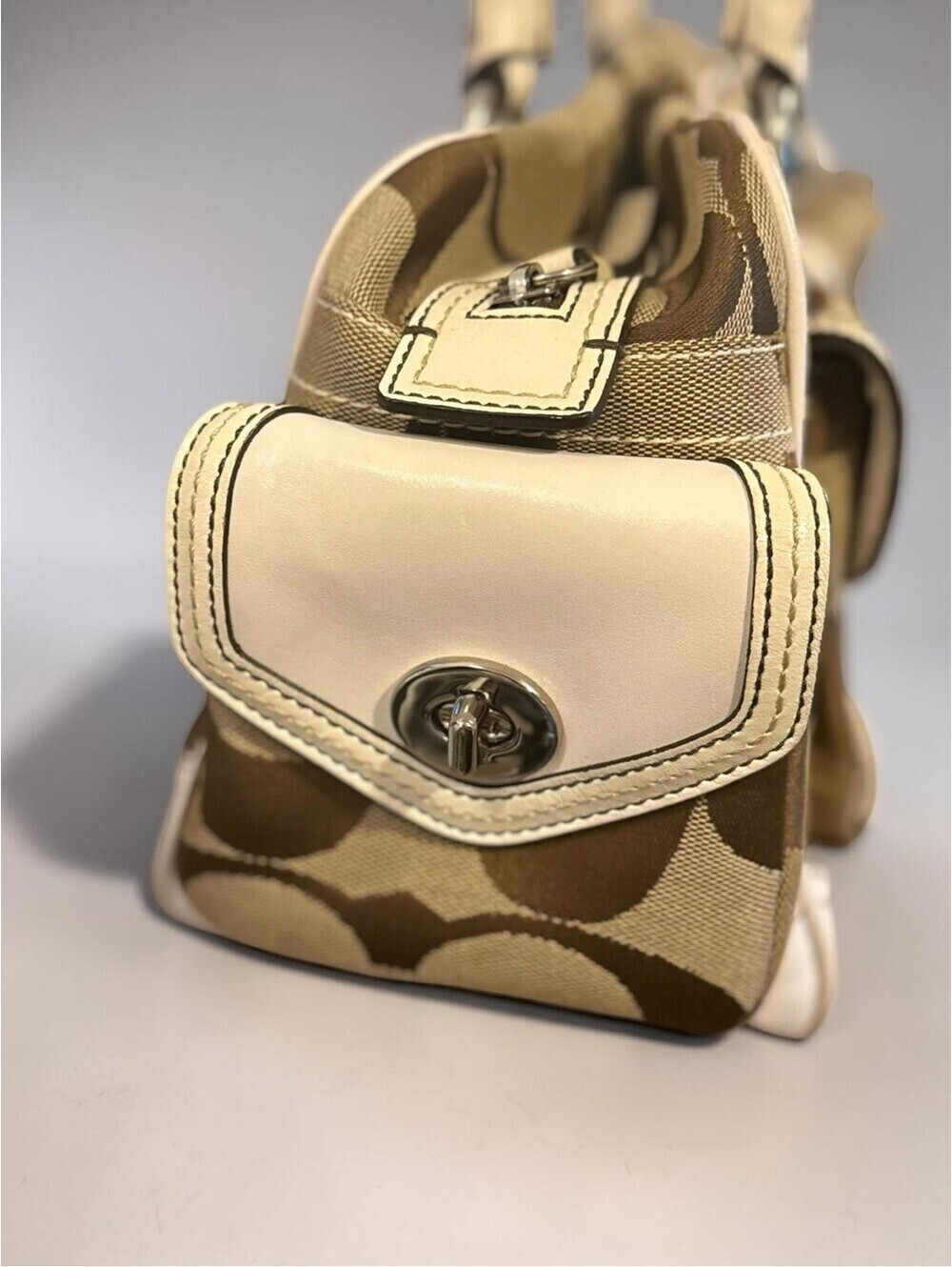 COACH Vintage Y2K Mini Boston Turnlock Satchel Shoulder Bag Canvas Leather 6232 - Picture 10 of 17